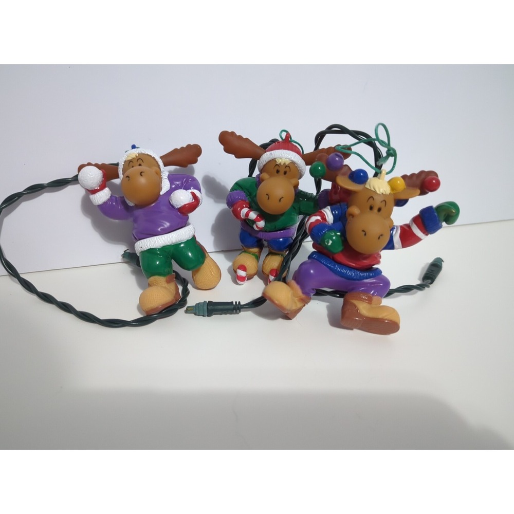 Vintage SANTAS BEST Moose Light Up  Ornament Christmas 2000 Lot Of 3